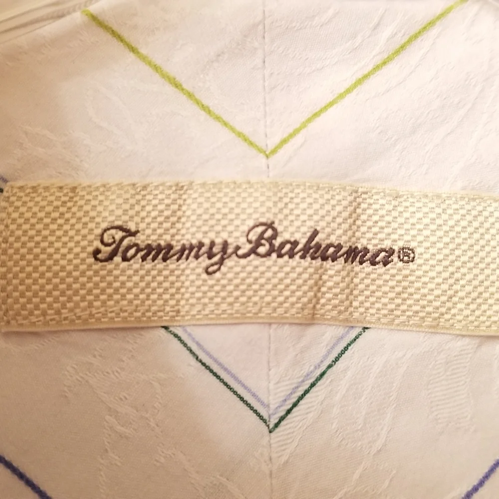 Tommy Bahama Men's Dress Shirt Cotton Silk Blend White Colored Stripes XXL EUC! - Picture 4 of 9